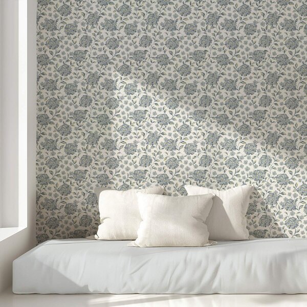 Carta da parati Fiori e foglie cespugliosi in una palette di colori grigio-blu, Parati fiori e piante classici, a00778 : Uwalls.it
