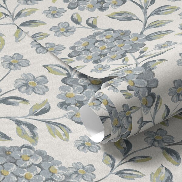 Carta da parati Fiori e foglie cespugliosi in una palette di colori grigio-blu, Parati fiori e piante classici, a00778 : Uwalls.it