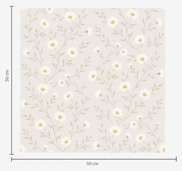 Carta da parati Piccole margherite su ramoscelli, beige caldo, Parati fiori e piante classici, a00777 : Uwalls.it