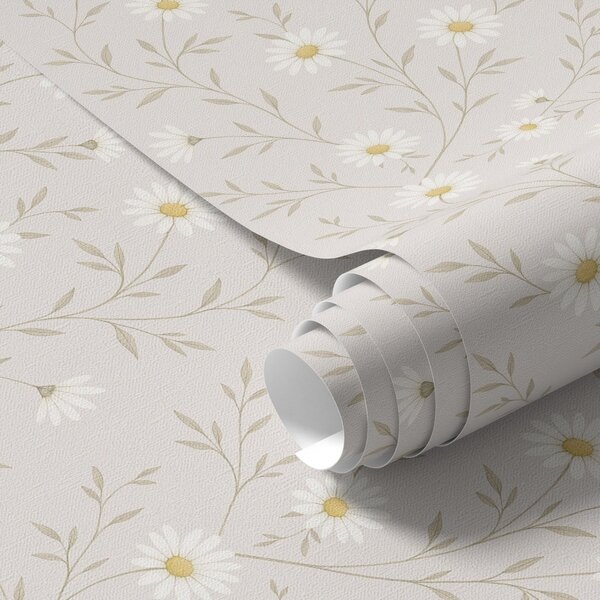 Carta da parati Piccole margherite su ramoscelli, beige caldo, Parati fiori e piante classici, a00777 : Uwalls.it
