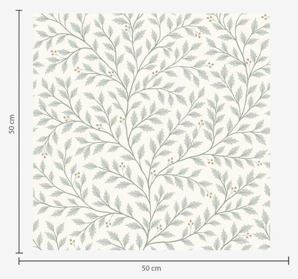 Carta da parati Rami con foglie e bacche, crema chiara e salvia, Parati fiori e piante classici, a00783 : Uwalls.it
