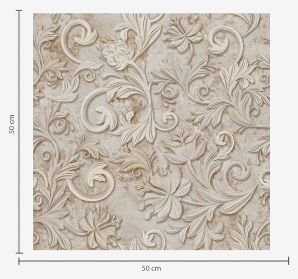 Carta da parati Rilievo in pietra con volute floreali, beige vintage, Parati fiori e piante classici, a00784 : Uwalls.it