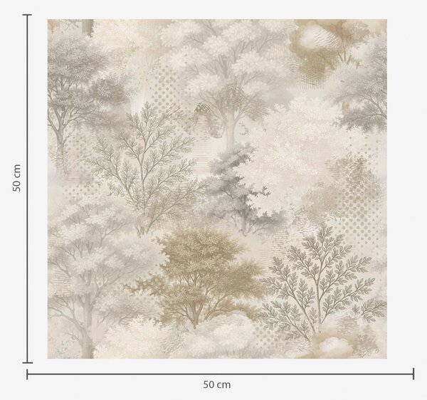 Carta da parati Foresta delicata nella nebbia, morbidi toni beige-grigio, Parati foresta classici, Parati classici Bosco Alberi, a00785 : Uwalls.it