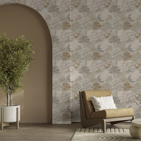 Carta da parati Foresta delicata nella nebbia, morbidi toni beige-grigio, Parati foresta classici, Parati classici Bosco Alberi, a00785 : Uwalls.it