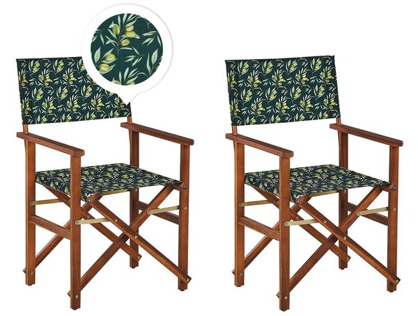 Set di 2 sedie da regista da giardino in legno scuro con tessuto di ricambio in tessuto di acacia olive grigie con 2 Tele intercambiabili Beliani