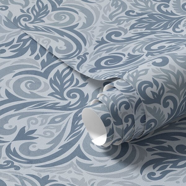 Carta da parati Damascato classico, blu intenso su azzurro, Parati stile asiatico classici, a00826 : Uwalls.it