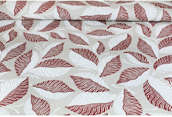 Tessuto al metro - tela tovagliata- foglie bordeaux, alt. 140 cm