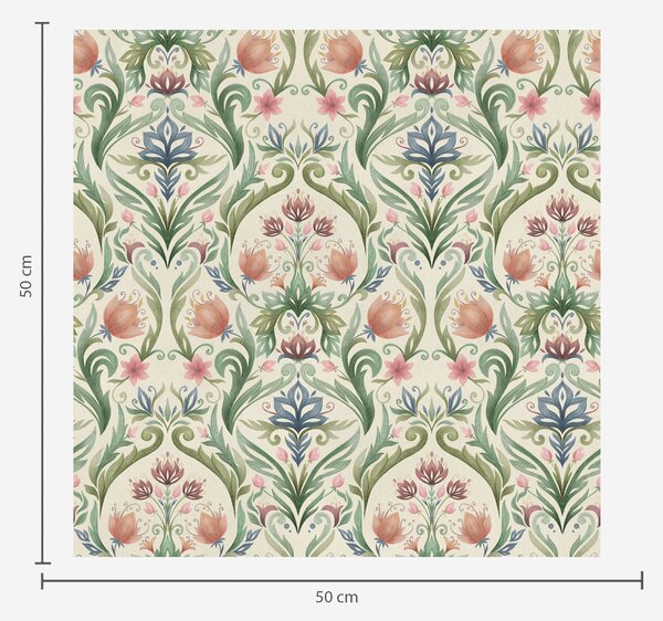 Carta da parati Ornamento floreale simmetrico, terracotta e verde, Parati fiori e piante classici, a00827 : Uwalls.it