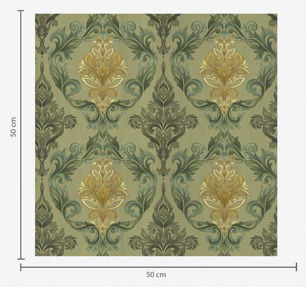 Carta da parati Damasco con volute vegetali, palette ocra oliva, Parati stile orientale classici, a00828 : Uwalls.it