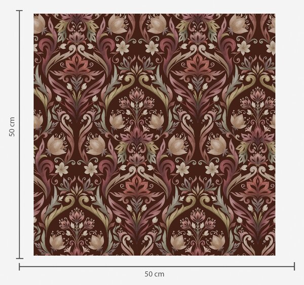 Carta da parati Ornamento a tulipano, ricco sfondo bordeaux, Parati fiori e piante classici, a00827v2 : Uwalls.it