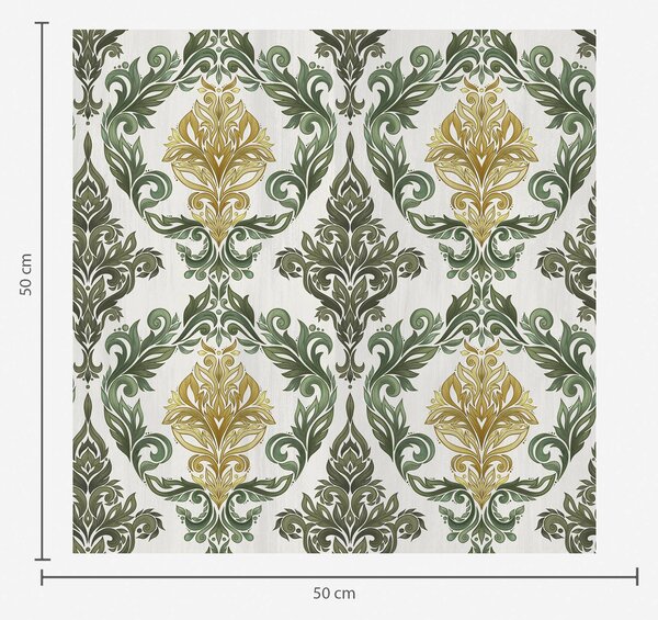 Carta da parati Damasco con volute verdi su fondo chiaro, Parati stile orientale classici, a00828v1 : Uwalls.it