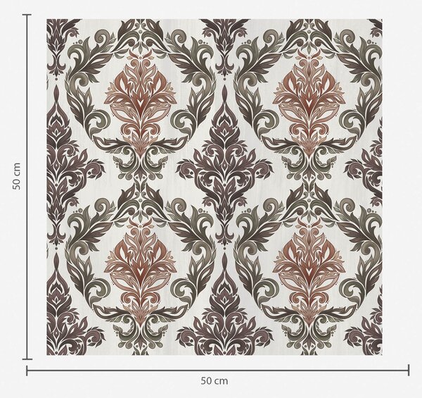 Carta da parati Damasco con accenti color rame-marrone su fondo chiaro, Parati stile orientale classici, a00828v4 : Uwalls.it