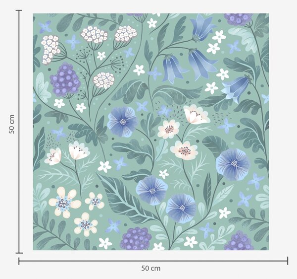 Carta da parati Fiori selvatici e bacche su sfondo color menta chiaro, Parati fiori e piante classici, a00849 : Uwalls.it