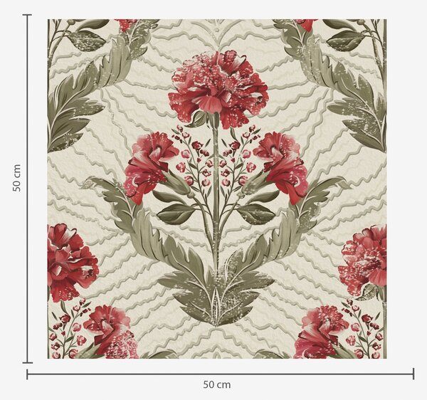 Carta da parati Grandi peonie rosse su sfondo grafico, fondo color crema, Parati fiori e piante classici, a00857 : Uwalls.it