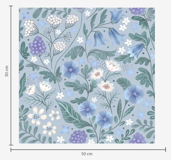 Carta da parati Fiori selvatici e bacche su sfondo grigio-blu, Parati fiori e piante classici, a00849v1 : Uwalls.it