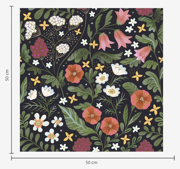 Carta da parati Fiori selvatici e bacche su sfondo nero intenso, Parati fiori e piante classici, a00849v3 : Uwalls.it