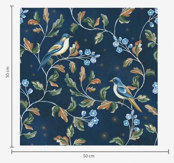 Carta da parati Tette sui rami, sfondo blu notte con scintille, Parati fiori e piante classici, a00858 : Uwalls.it