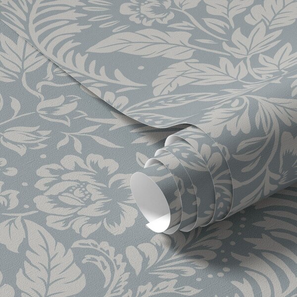 Carta da parati Motivo floreale monocromatico su sfondo grigio-blu, Parati fiori e piante classici, a00859 : Uwalls.it