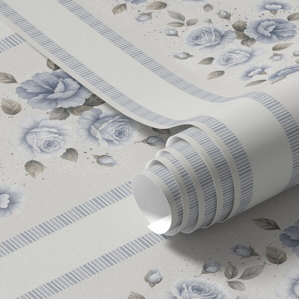 Carta da parati Rose blu disposte in bande verticali su sfondo chiaro, Parati fiori e piante classici, a00860 : Uwalls.it