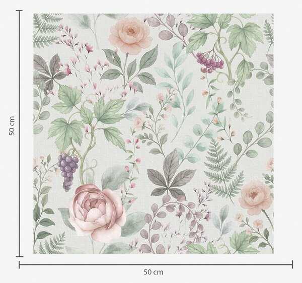 Carta da parati Giardino pastello con rose, felci e uva, Parati fiori e piante classici, a00867 : Uwalls.it