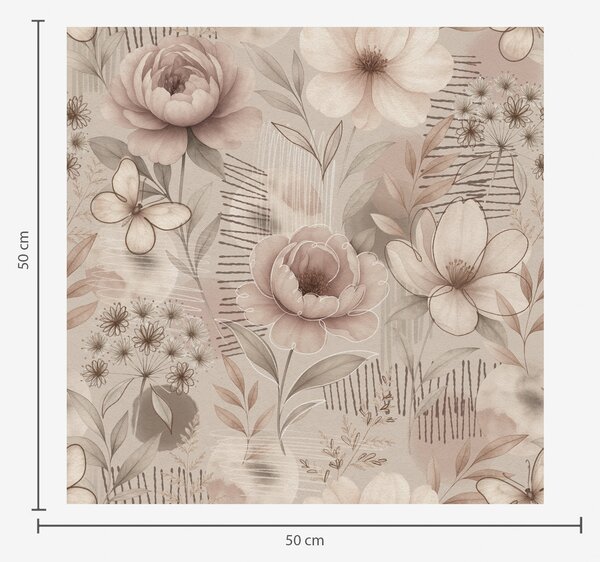 Carta da parati Motivi floreali color beige seppia con accenti lineari e farfalle, Parati fiori e piante classici, a00870 : Uwalls.it