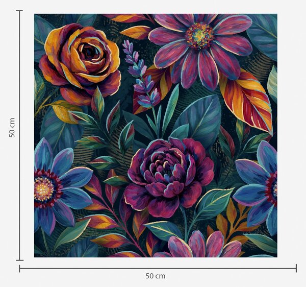 Carta da parati Fiori dai colori vivaci e brillanti su sfondo blu navy intenso, Parati fiori e piante classici, a00871 : Uwalls.it
