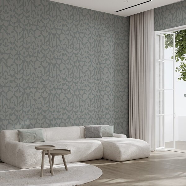 Carta da parati Sagome floreali geometriche in blu ardesia, Parati fiori e piante classici, a00875 : Uwalls.it