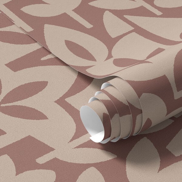 Carta da parati Silhouette floreali geometriche in terracotta e crema, Parati fiori e piante classici, a00875v2 : Uwalls.it