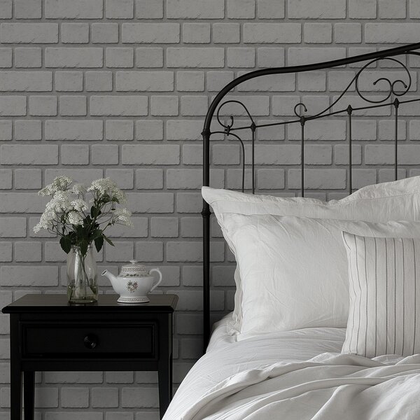 Carta da parati Texture mattone grigio chiaro con bordi sfumati, Parati classici in stile loft, a00878 : Uwalls.it