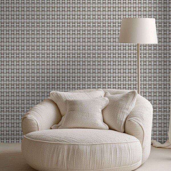 Carta da parati Tessellatura a rombi color tortora e bianco, stile metà secolo, Parati astratta classici, a00905 : Uwalls.it