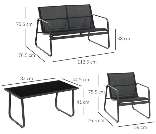 Outsunny Set da Giardino da 4 Pezzi con Tavolino,Panchina e 2 Sedie, Arredamento in Metallo e Texteline, Nero | Aosom Italy