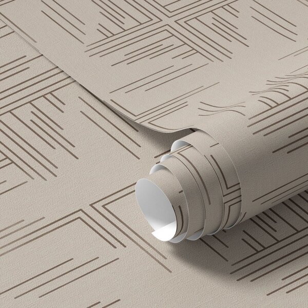 Carta da parati Blocchi angolari in cacao sfalsati con accenti di linee sparse, beige, Parati astratta classici, a00912 : Uwalls.it