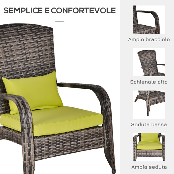 Outsunny Sedia da Giardino in Rattan, Poltrona da Esterno a Adirondack con Braccioli e Cuscini Imbottiti, Grigia, 65x86x90cm|Aosom