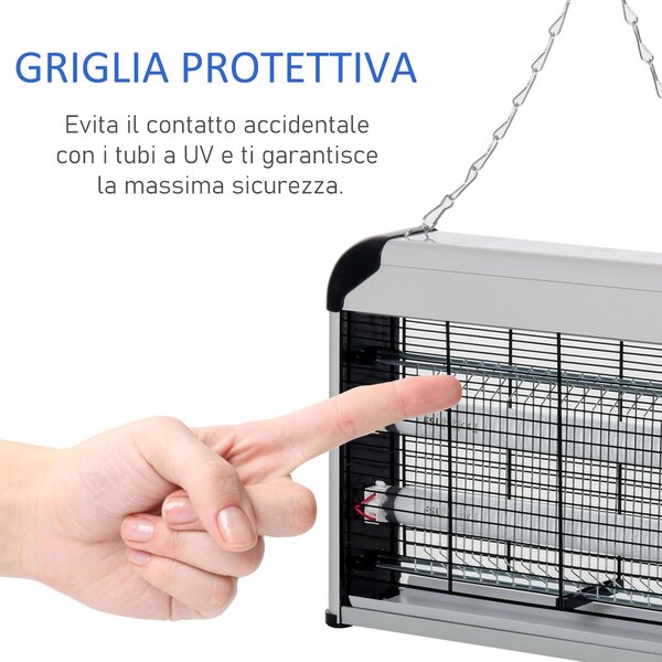 Outsunny Elettroinsetticida da Esterno e Interno con Lampada Antizanzare UV per 60m², Zanzariera Elettrica 30W Argento|Aosom