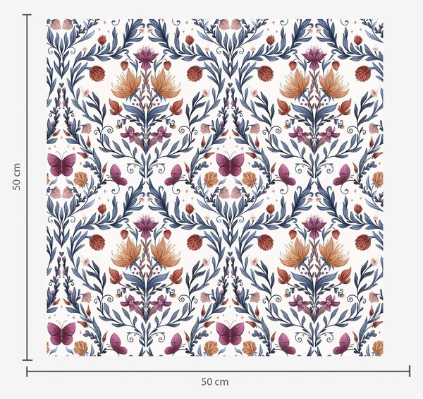 Carta da parati Damasco floreale con farfalle su crema calda, Parati fiori e piante classici, a00926v2 : Uwalls.it