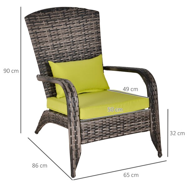 Outsunny Sedia da Giardino in Rattan, Poltrona da Esterno a Adirondack con Braccioli e Cuscini Imbottiti, Grigia, 65x86x90cm|Aosom