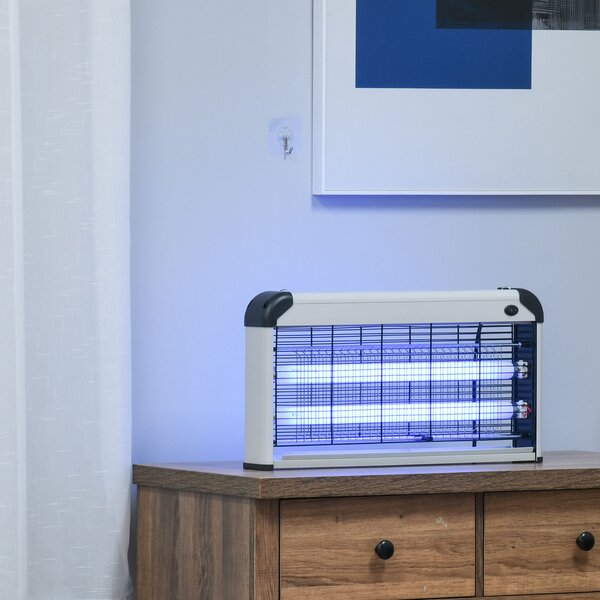 Outsunny Elettroinsetticida da Esterno e Interno con Lampada Antizanzare UV per 60m², Zanzariera Elettrica 30W Argento|Aosom