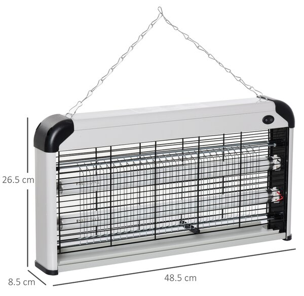 Outsunny Elettroinsetticida da Esterno e Interno con Lampada Antizanzare UV per 60m², Zanzariera Elettrica 30W Argento|Aosom