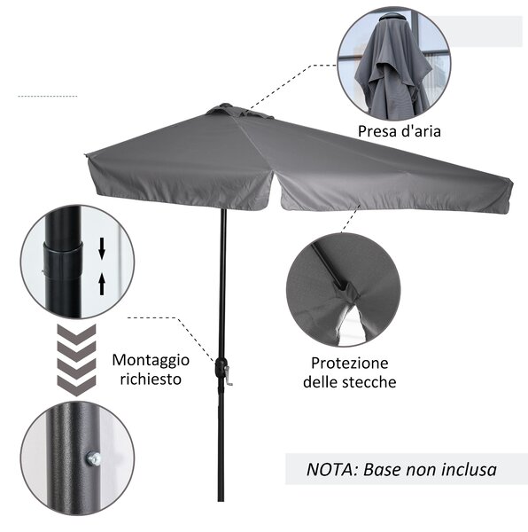 Outsunny Ombrellone Semicircolare da Terrazza Grigio, Mezzaluna per Parete con Manovella, 230x130x249cm, Ottimo per Spazi Ridotti|Aosom
