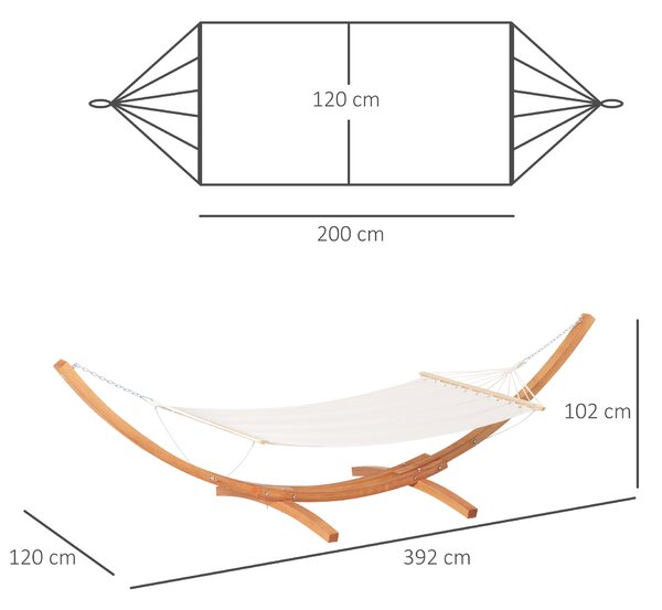 Outsunny Amaca con Supporto in Legno e Cotone, Amaca da Giardino per altri Spazi Esterni, 392x120x102cm, Bianca|Aosom