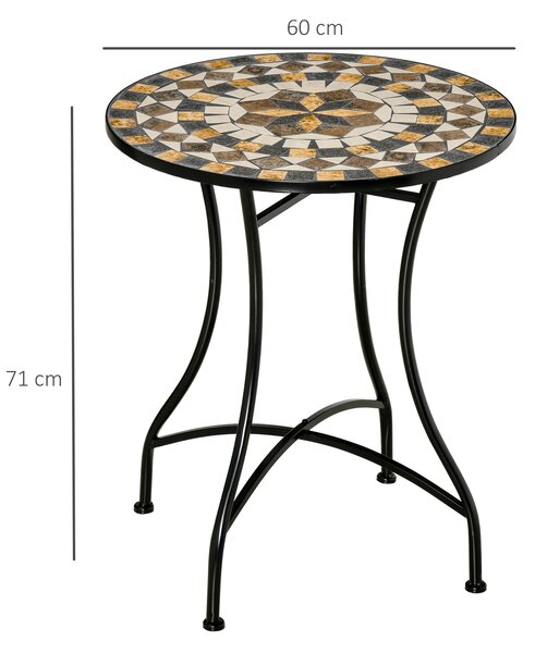 Outsunny Tavolo da Giardino Rotondo in Metallo e Mosaico, Tavolo da Esterno, Ф60x71cm, Nero|Aosom