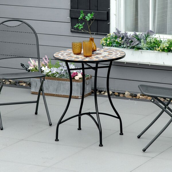Outsunny Tavolo da Giardino Rotondo in Metallo e Mosaico, Tavolo da Esterno, Ф60x71cm, Nero|Aosom