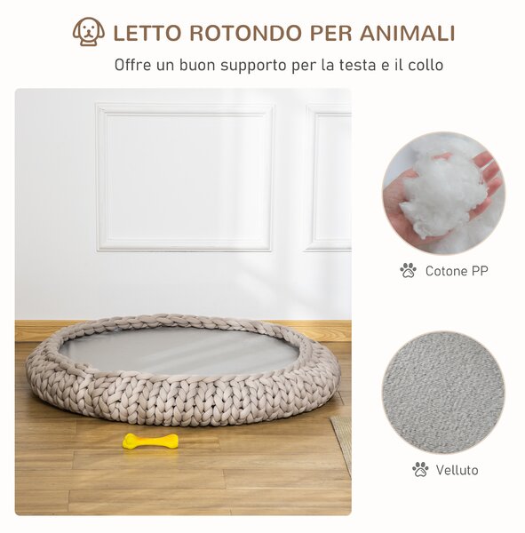 PawHut Cuccia per Cani e Gatti Rotonda con Bordi Rialzati e Cuscino, Lettino per Cani Imbottito Effetto Velluto, Φ93x15cm, Grigia|Aosom