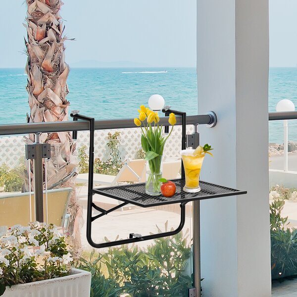 Outsunny Tavolo da Ringhiera Pieghevole e Regolabile in Metallo, 60x60x57-72cm, Nero