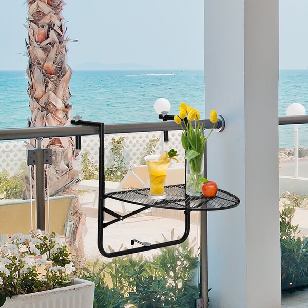 Outsunny Tavolo da Ringhiera Pieghevole, Metallo, Altezza Regolabile, Ideale per Balconi, 60x60x57-72cm, Nero|Aosom