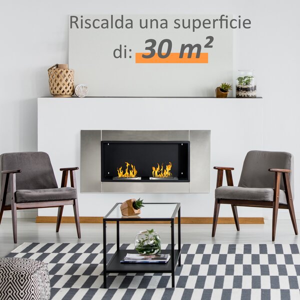 HOMCOM Camino Bioetanolo da Parete con 2 Bruciatori Capacità di 3L 4400W 110 x 54 x 14,5cm