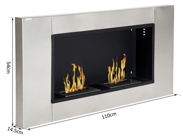 HOMCOM Camino Bioetanolo da Parete con 2 Bruciatori Capacità di 3L 4400W 110 x 54 x 14,5cm