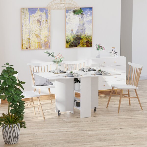 Tavolo Pieghevole HOMCOM Con Ruote - 140x80cm, Legno, Salvaspazio, Per Pranzo E Lavoro