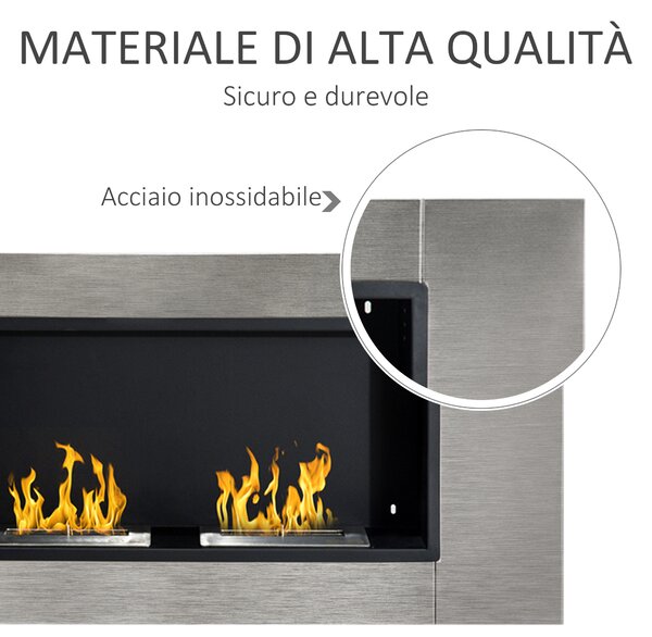 HOMCOM Camino Bioetanolo da Parete con 2 Bruciatori Capacità di 3L 4400W 110 x 54 x 14,5cm
