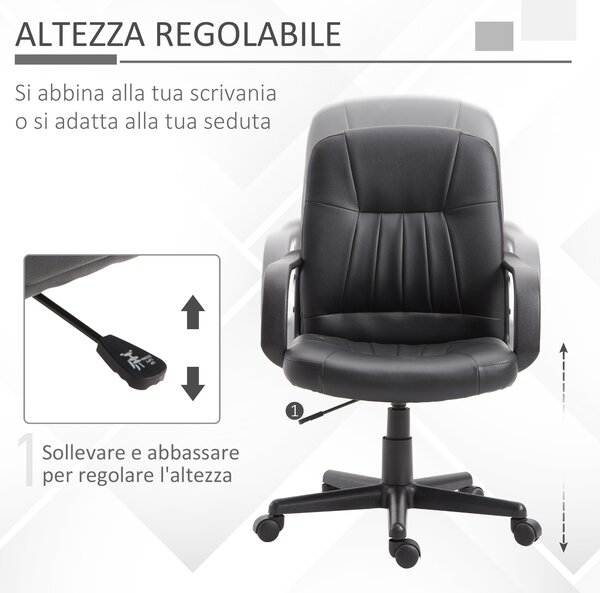 Vinsetto Sedia Da Ufficio Ergonomica In Tessuto, Con Braccioli, Poggiatesta E Supporto Lombare Regolabili, Funzione Dondolo, Altezza Regolabile, Nero, Portata 120 Kg
